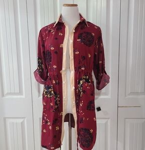 Floral Red Tunic Button Down Dress